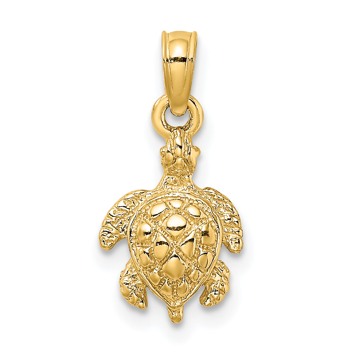 14K Yellow Gold Textured Sea Turtle Charm
