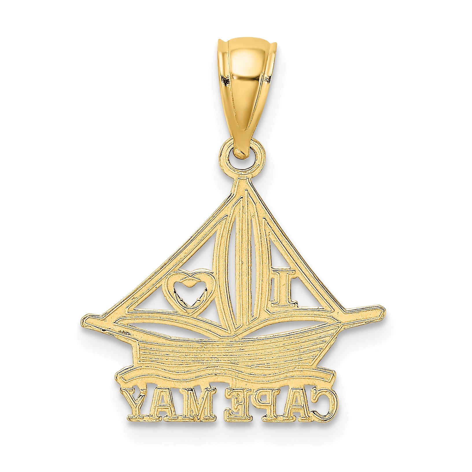 14K Yellow Gold I Heart Cape May W/ Cut-Out Boat Charm