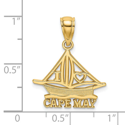 14K Yellow Gold I Heart Cape May W/ Cut-Out Boat Charm