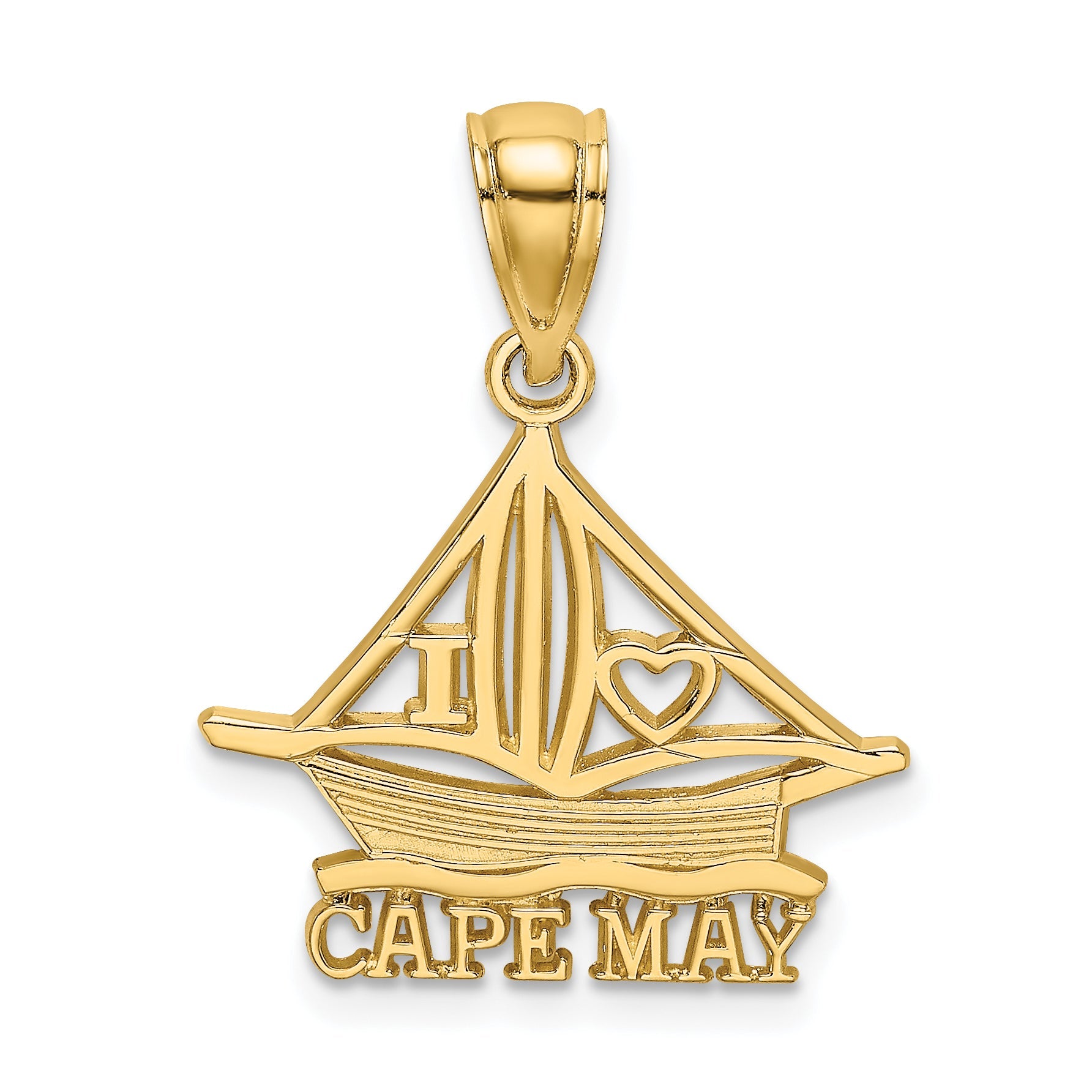 14K Yellow Gold I Heart Cape May W/ Cut-Out Boat Charm