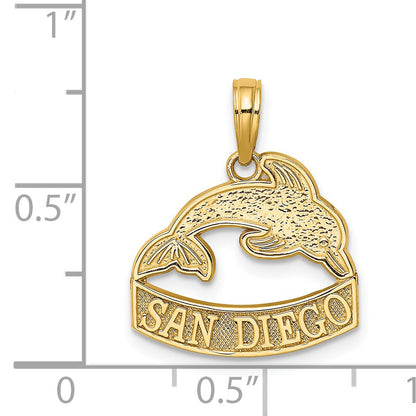 14K Yellow Gold San Diego Banner Dolphins Charm