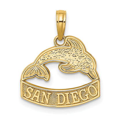 14K Yellow Gold San Diego Banner Dolphins Charm