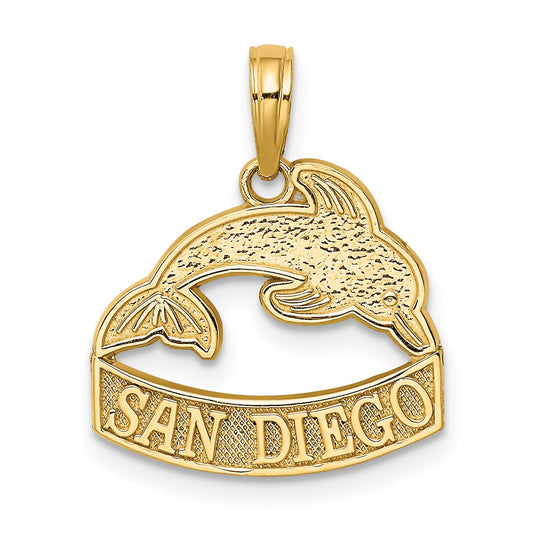 14K Yellow Gold San Diego Banner Dolphins Charm
