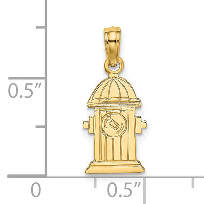 14K Yellow Gold Polished Engraved Fire Hydrant Charm