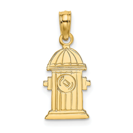 14K Yellow Gold Polished Engraved Fire Hydrant Charm