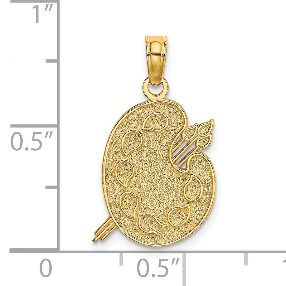 14K Yellow Gold Engraved Textured Painters Pallet Charm