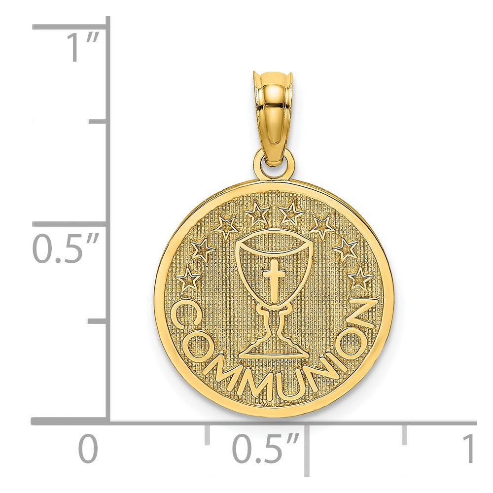 14K Yellow Gold Textured Communion Cup On Round Disc Charm