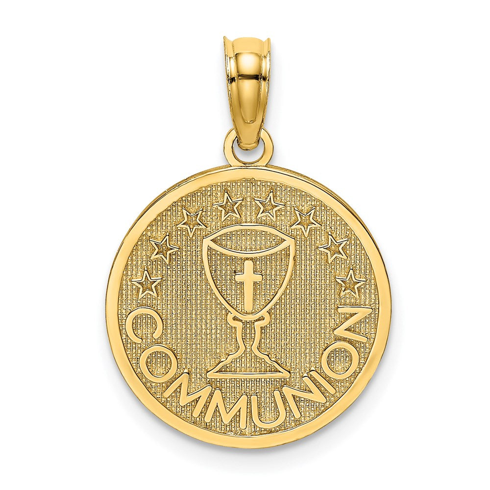 14K Yellow Gold Textured Communion Cup On Round Disc Charm