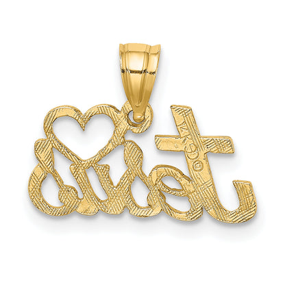 14K Yellow Gold Love Jesus Script Charm