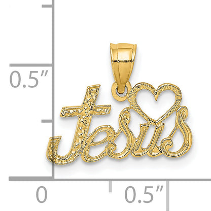 14K Yellow Gold Love Jesus Script Charm