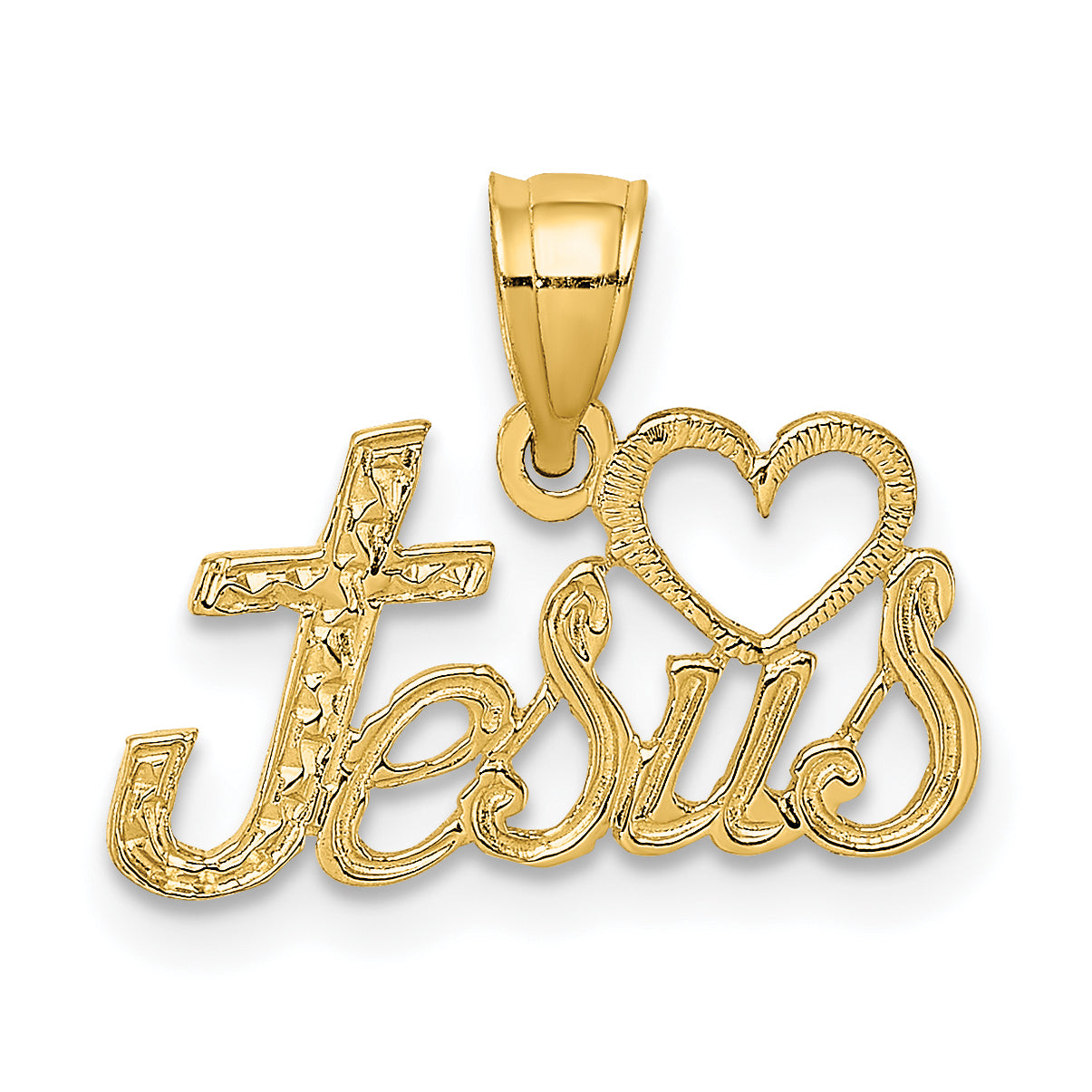 14K Yellow Gold Love Jesus Script Charm