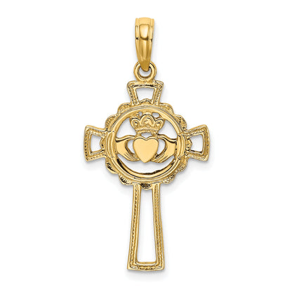 14K Yellow Gold Claddagh Cross Charm