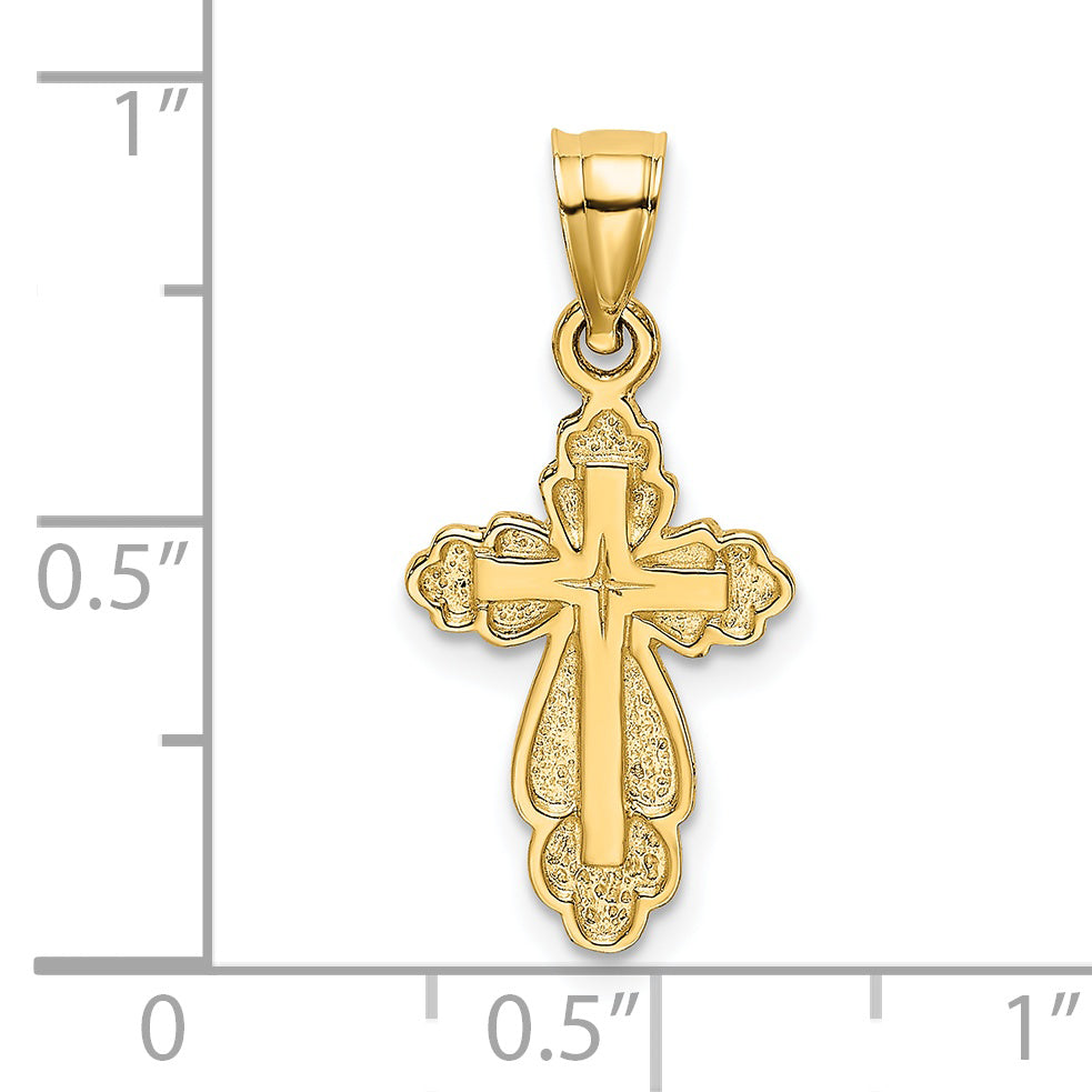 14K Yellow Gold Solid Polished And Textured Cross Charm