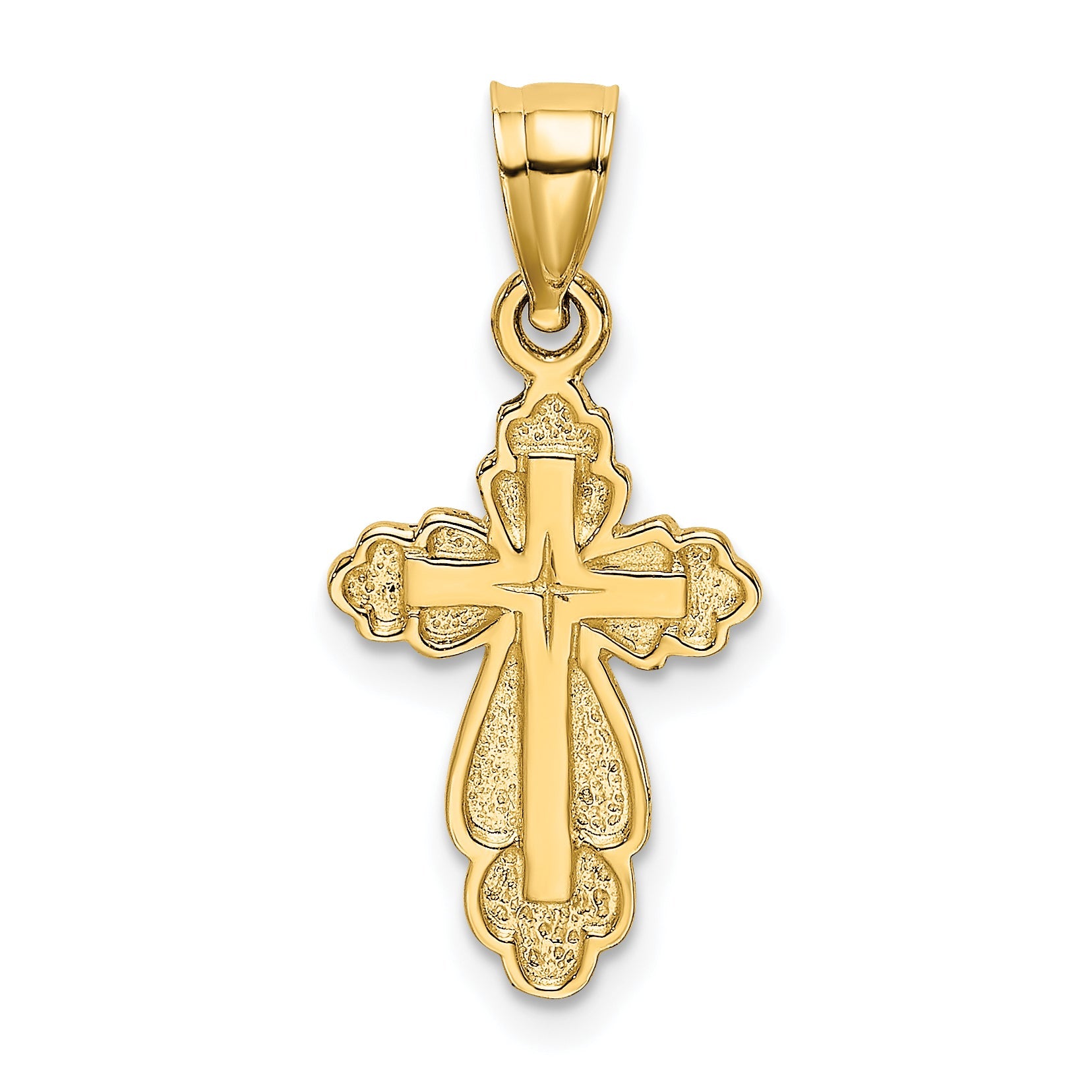 14K Yellow Gold Solid Polished And Textured Cross Charm