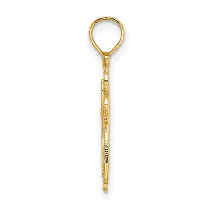 14K Yellow Gold Polished And Cut-Out Engraved Cross Charm