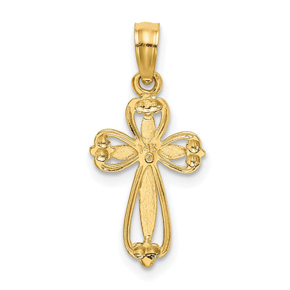 14K Yellow Gold Polished And Cut-Out Engraved Cross Charm