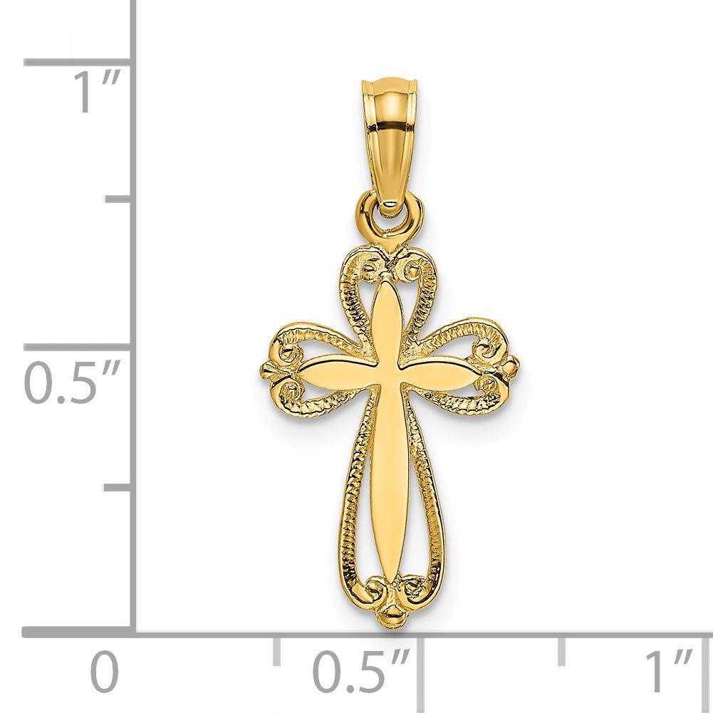 14K Yellow Gold Polished And Cut-Out Engraved Cross Charm
