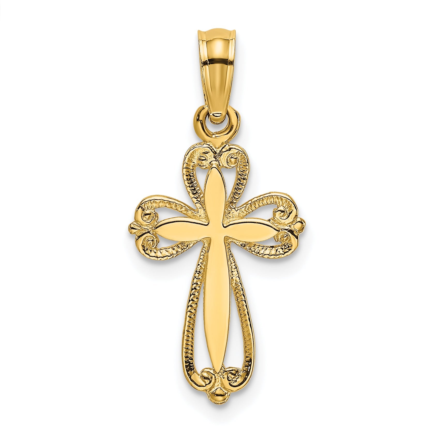 14K Yellow Gold Polished And Cut-Out Engraved Cross Charm