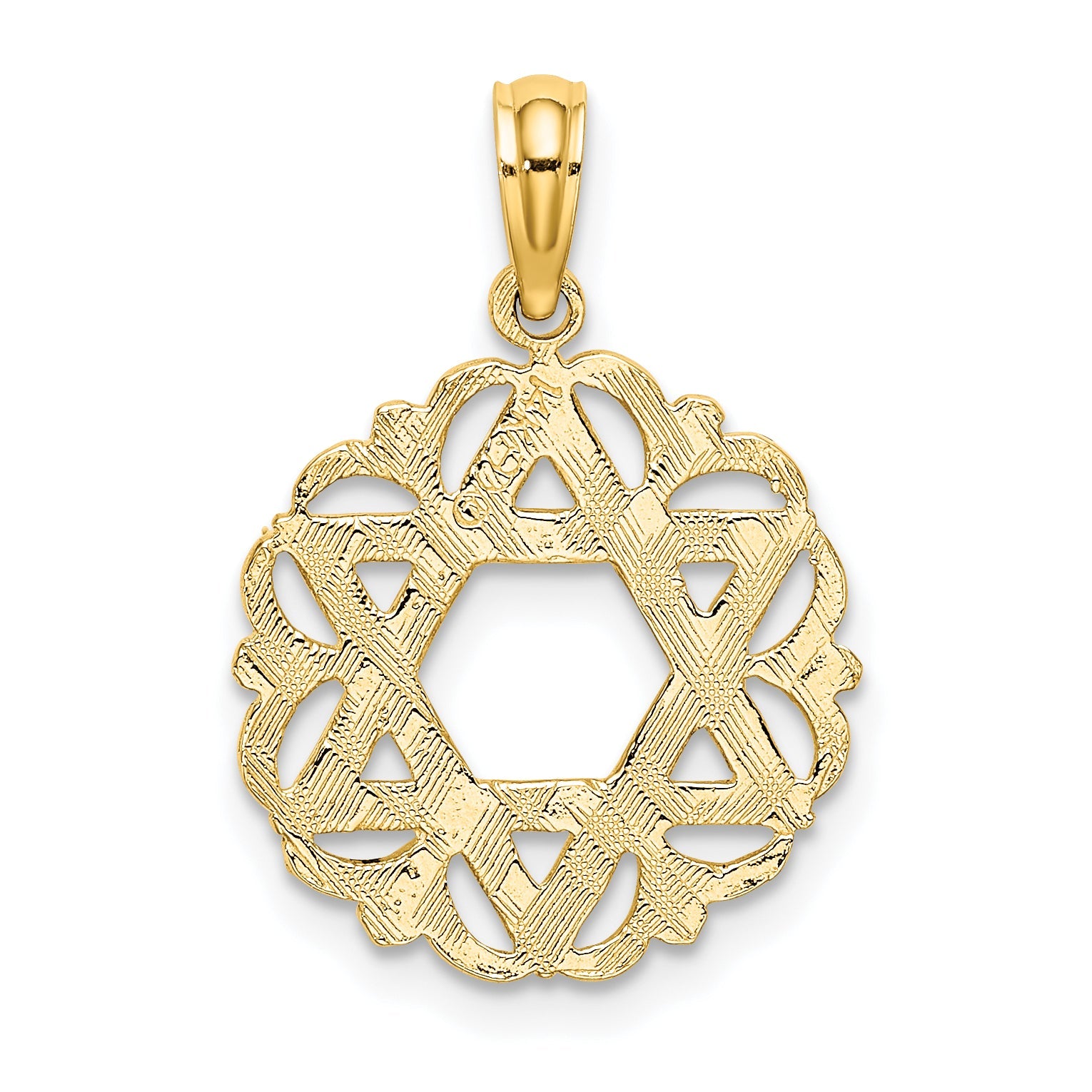 14K Yellow Gold Star Of David In Scalloped Circle Charm