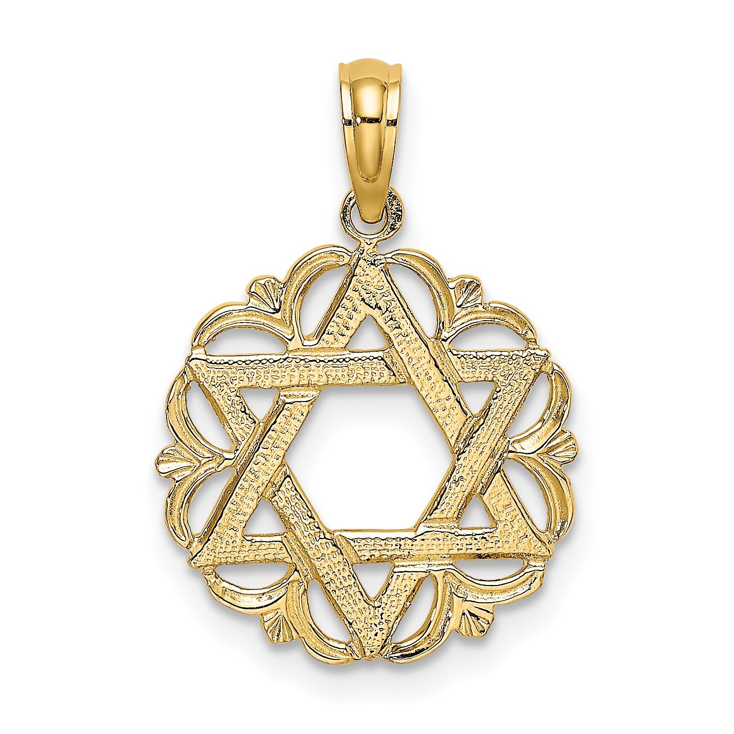 14K Yellow Gold Star Of David In Scalloped Circle Charm