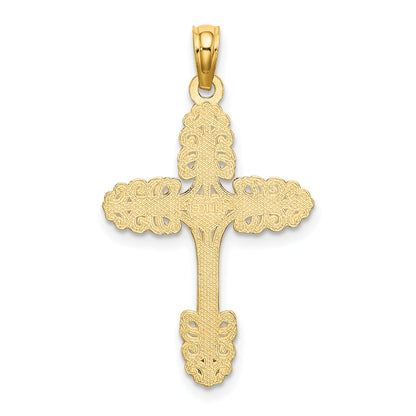 14K Yellow Gold Multi-Scalloped Tipped Cross W/ Heart Center Charm