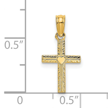 14K Yellow Gold Polished Mini Cross W/ Heart Charm
