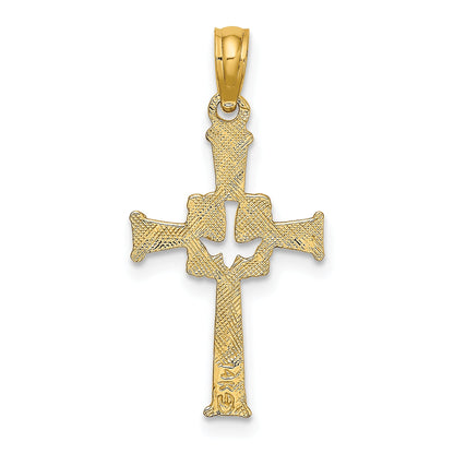 14K Yellow Gold Polished And Engraved Cross Dove Charm