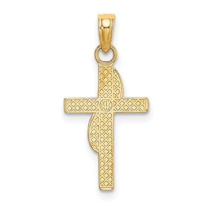 14K Yellow Gold Polished W/ Banner Cross Charm