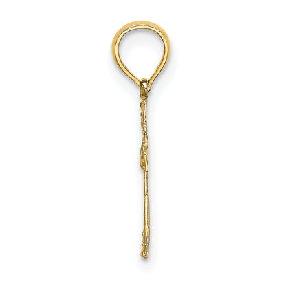 14K Yellow Gold Textured Mini Cross W/ Heart Charm