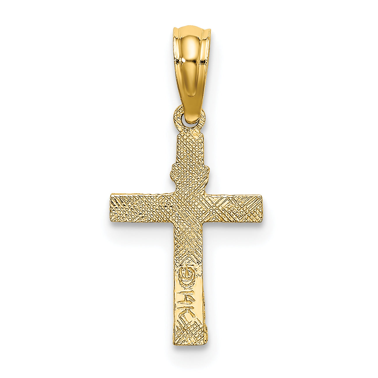 14K Yellow Gold Textured Mini Cross W/ Heart Charm