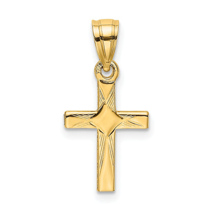 14K Yellow Gold Diamond Shape Center Mini Cross Charm