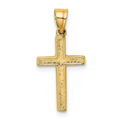 14K Yellow Gold Polished And Engraved Cross W/ Heart Center Charm