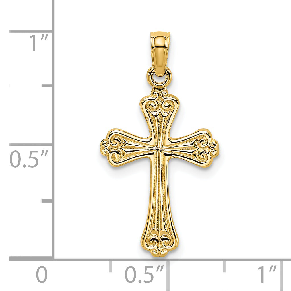 14K Yellow Gold Polished Engraved Cross Charm
