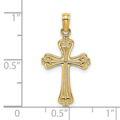 14K Yellow Gold Polished Engraved Cross Charm