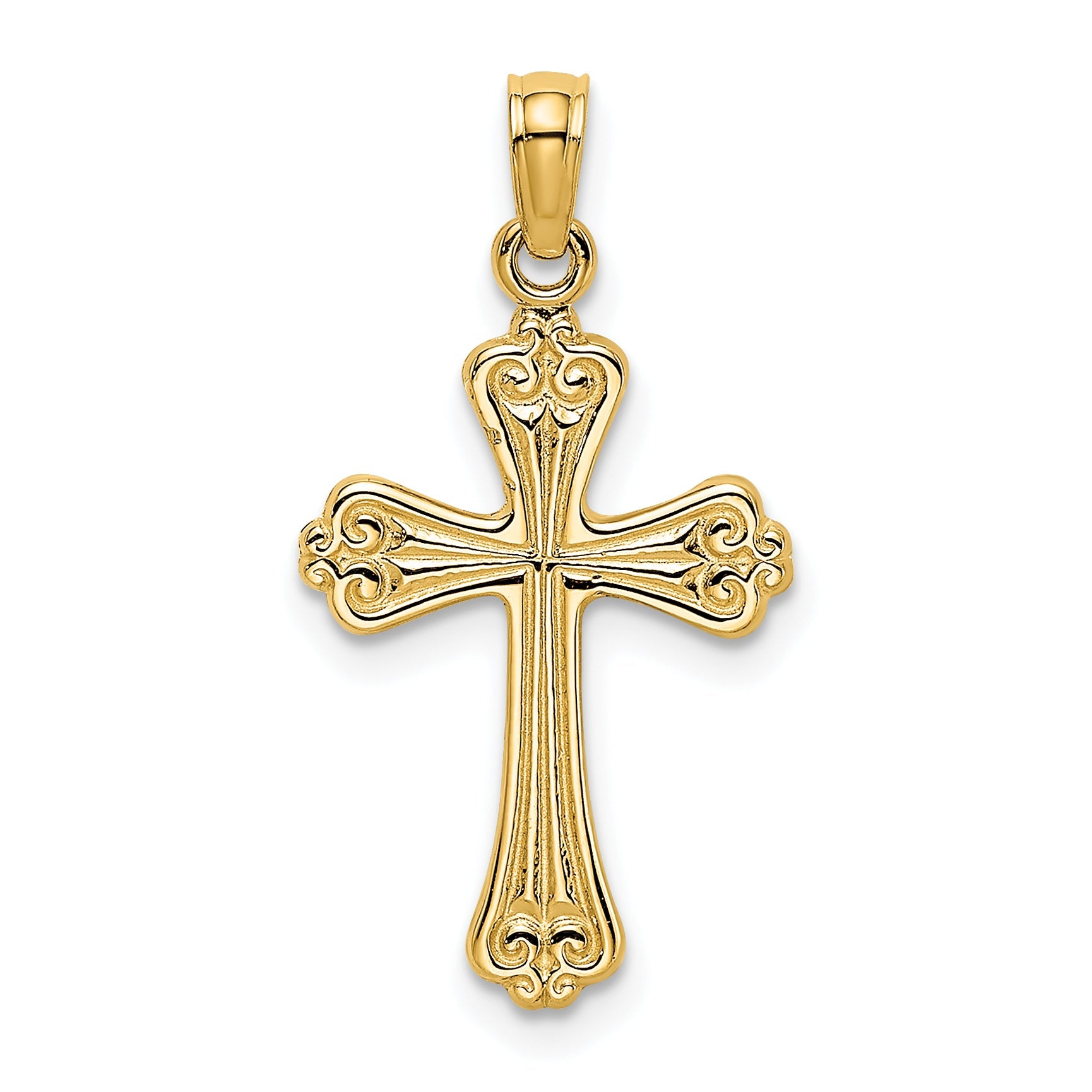 14K Yellow Gold Polished Engraved Cross Charm