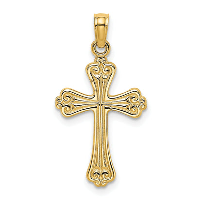 14K Yellow Gold Polished Engraved Cross Charm