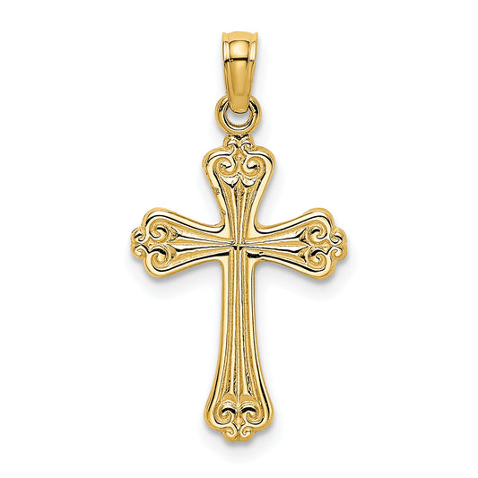14K Yellow Gold Polished Engraved Cross Charm