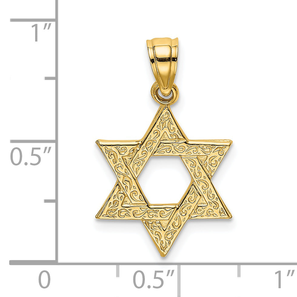 14K Yellow Gold Engraved Swirls Star Of David Charm