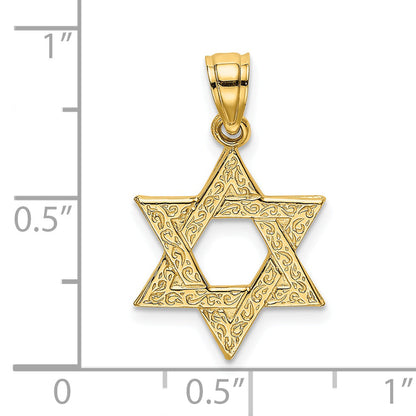 14K Yellow Gold Engraved Swirls Star Of David Charm