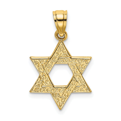 14K Yellow Gold Engraved Swirls Star Of David Charm