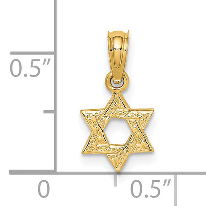 14K Yellow Gold Mini Star Of David W/ Engraved Swirl Charm