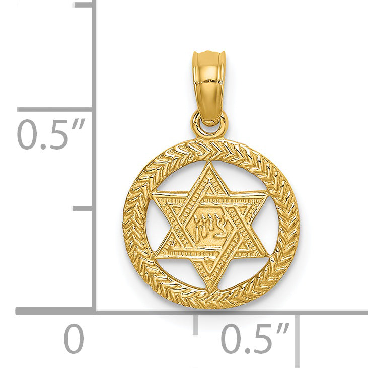 14K Yellow Gold Engraved Star Of David In Circle Charm