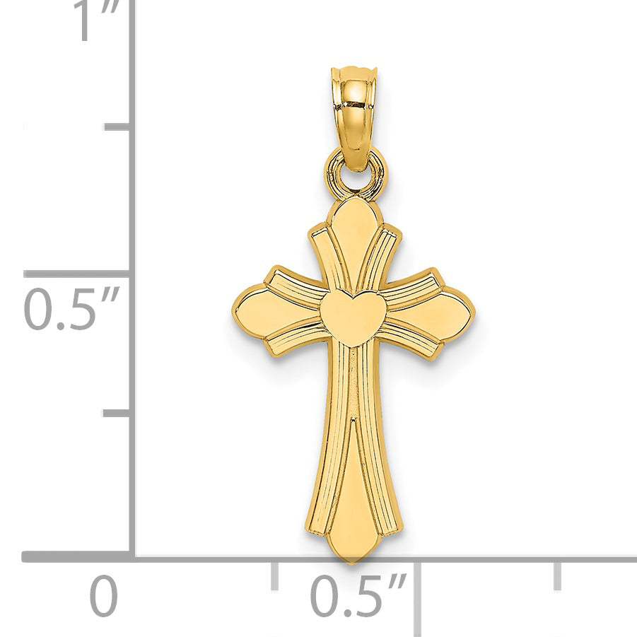 14K Yellow Gold Polished Cross W/ Heart Charm