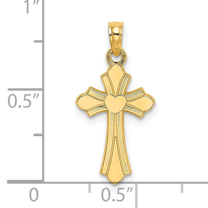 14K Yellow Gold Polished Cross W/ Heart Charm