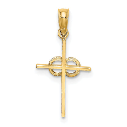 14K Yellow Gold Polished Infinity Circles Cross Charm