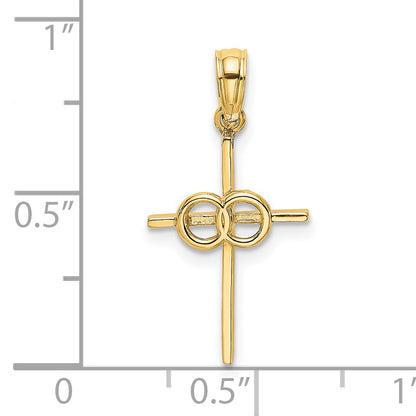 14K Yellow Gold Polished Infinity Circles Cross Charm