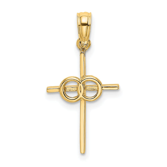 14K Yellow Gold Polished Infinity Circles Cross Charm
