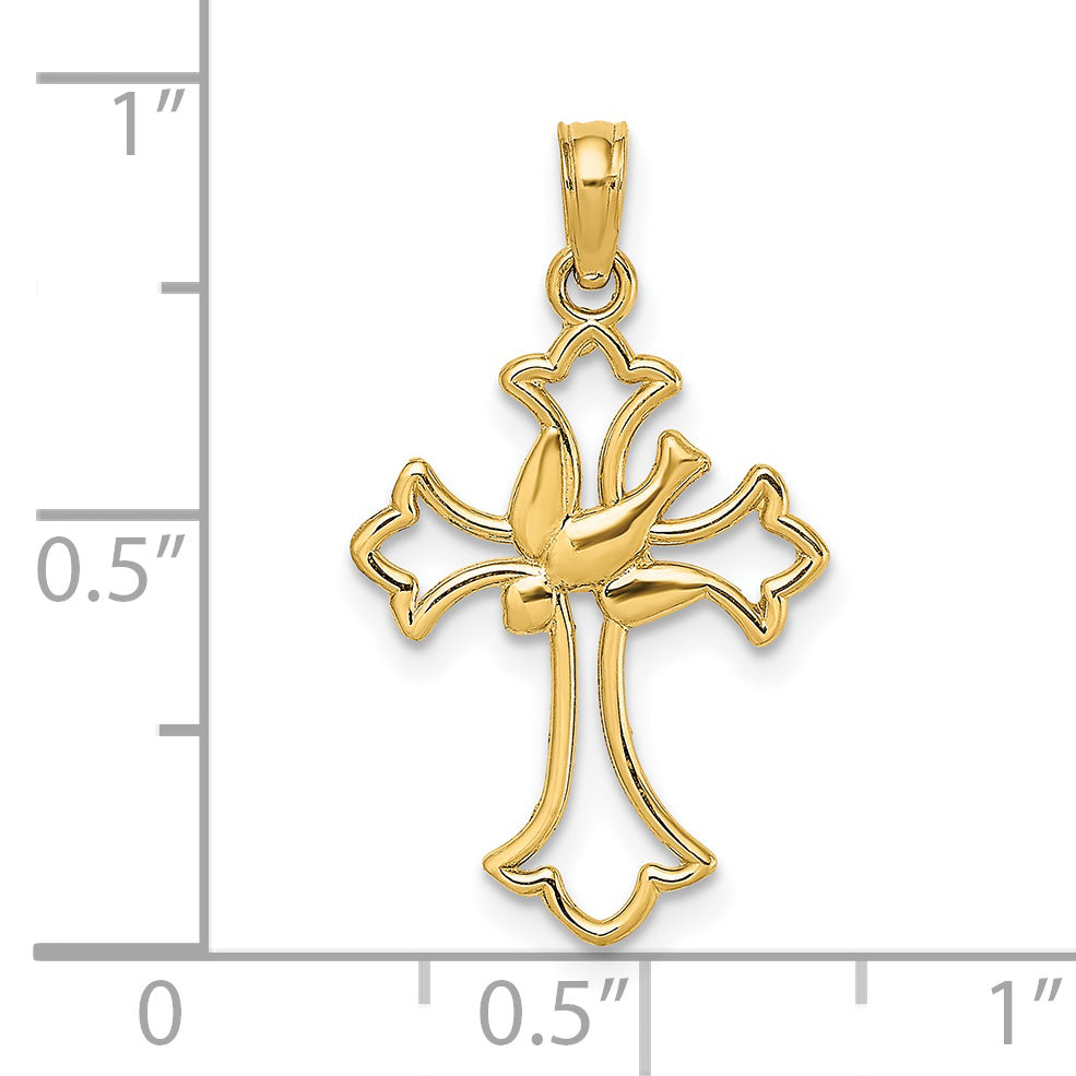 14K Yellow Gold Cut-Out Dove Center Cross Charm