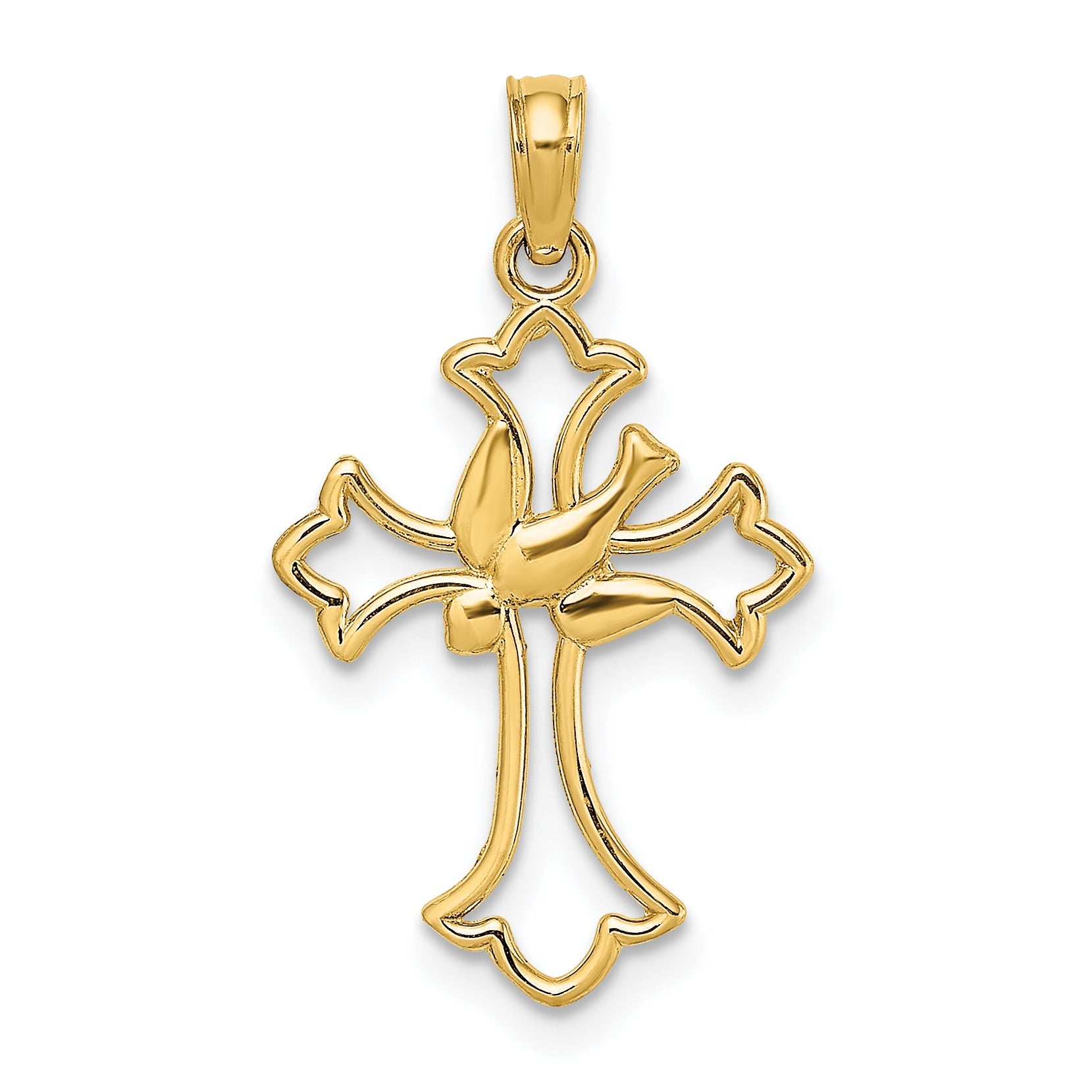14K Yellow Gold Cut-Out Dove Center Cross Charm