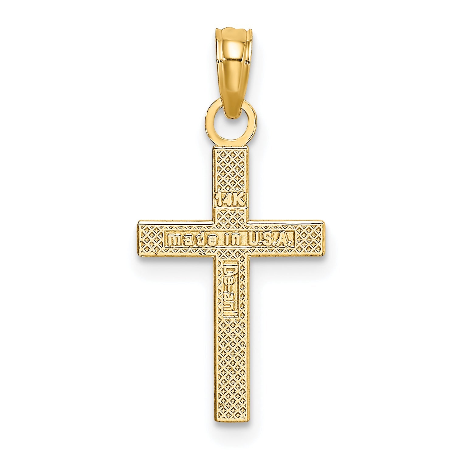 14K Yellow Gold Textured Center Block Cross Charm